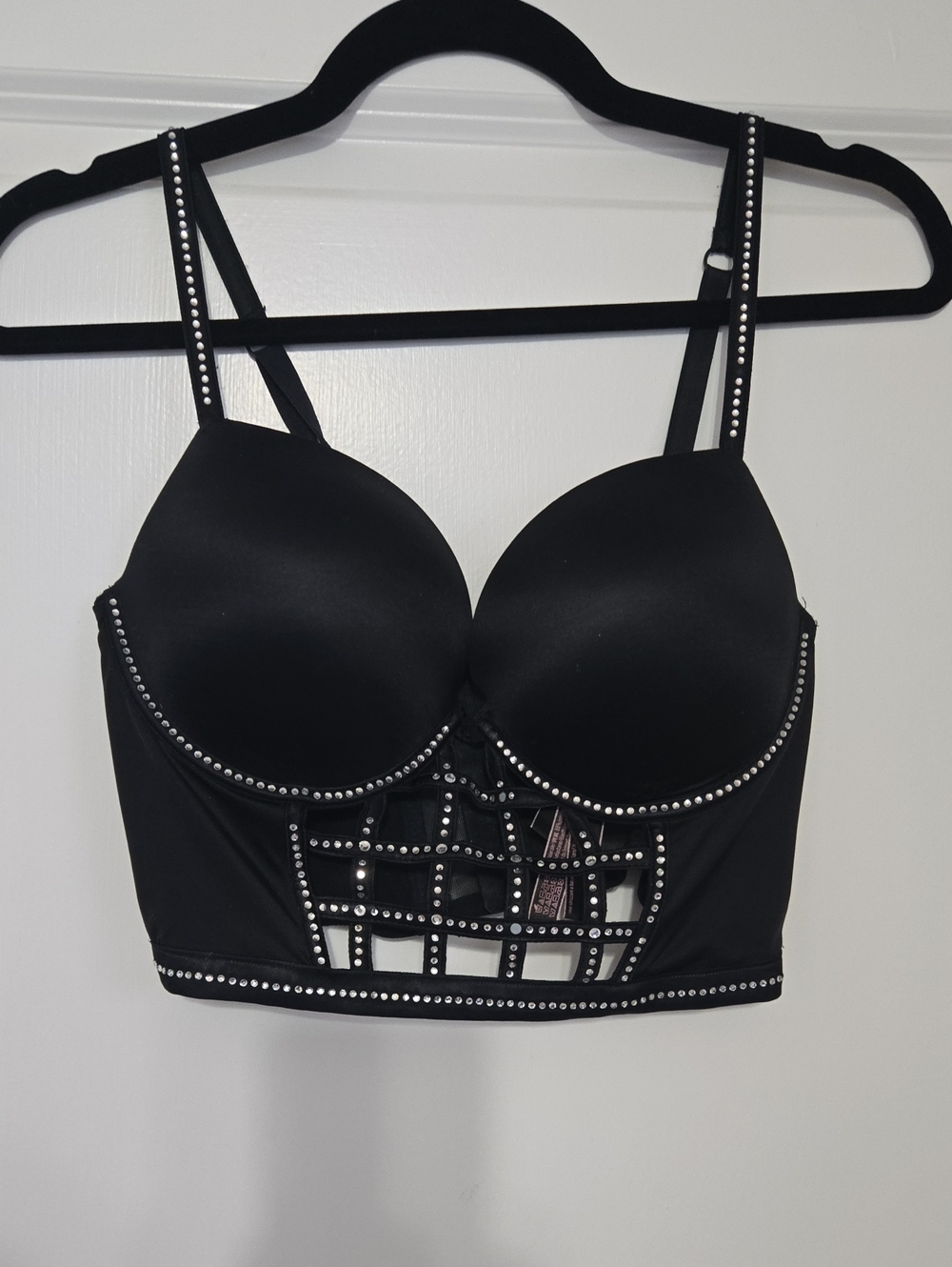 Victoria's Secret Black Rhinestone Grid Bustier Bralette